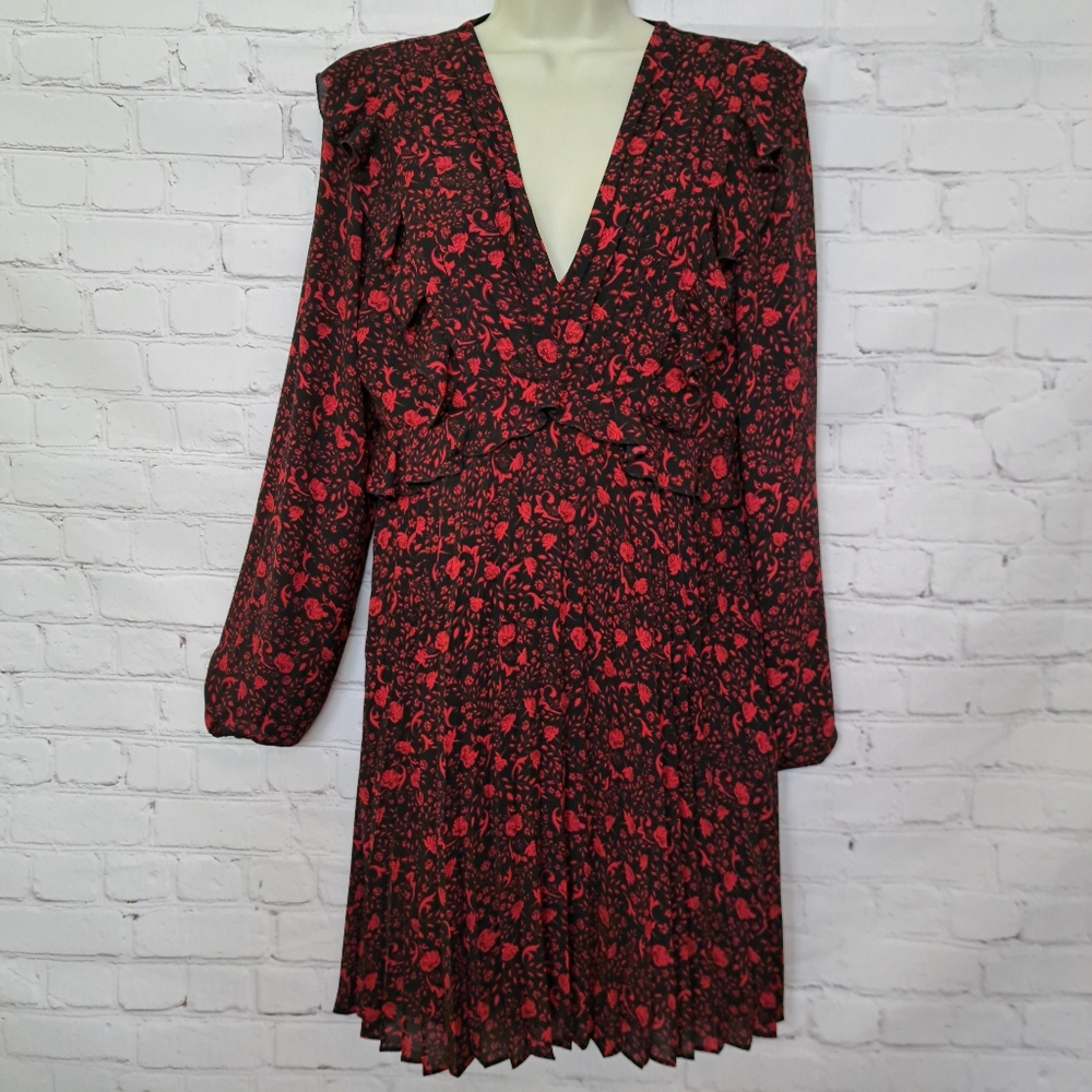 Express Romantic Roses Floral Print Pleated Dress Size Medium